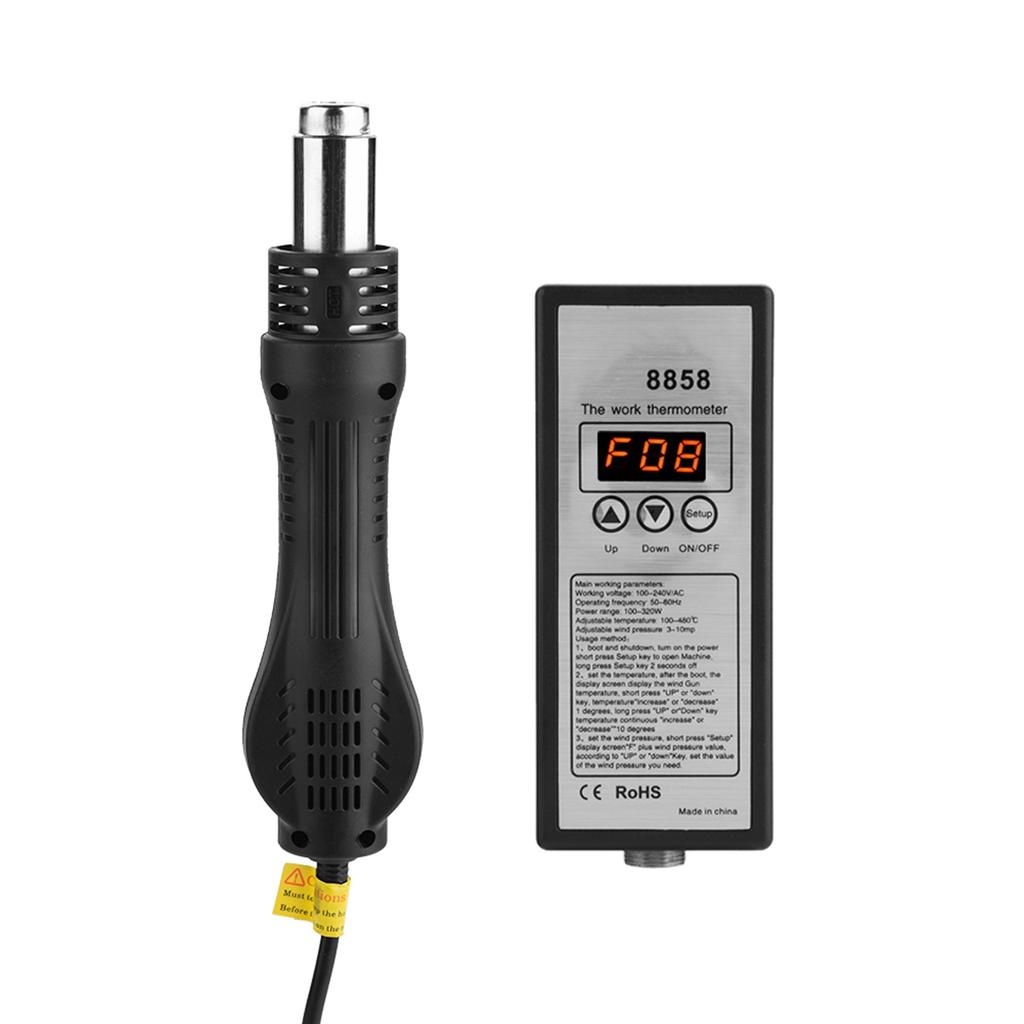 8858 Intelligent LED Digital Hot Air Gun Heat Gun Rework Station with 3 Nozzles