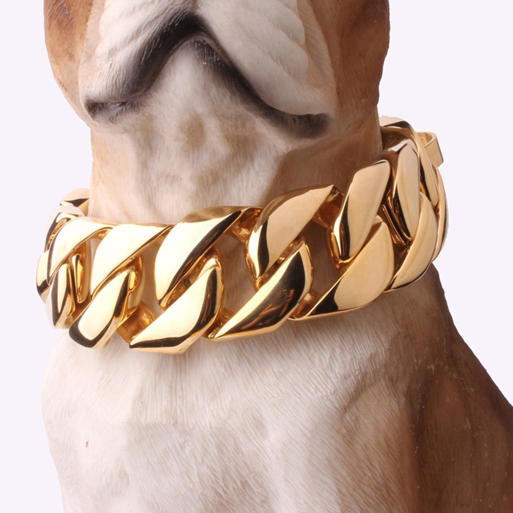 32Mm Stainless Steel Dog Collar Dog Necklace Gold Dog Chain, Bulldog Casero Bully Doberman Bulldog