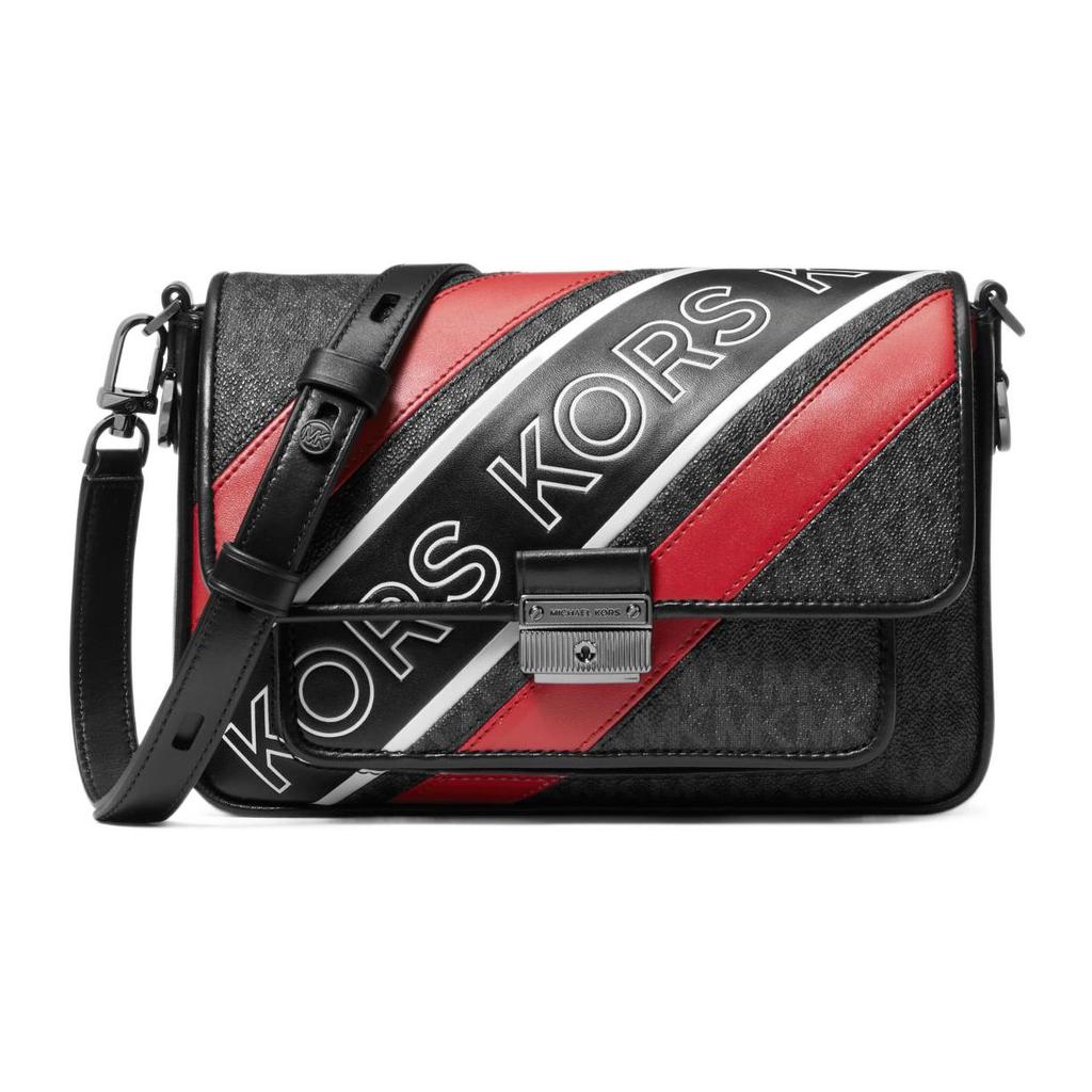 New MICHAEL KORS Bradshaw Canvas Shoulder Bag Crossbody Bag Medium Size Women's Black & Red 30H1U2BM2B-987
