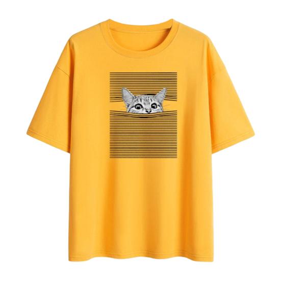 

Женская футболка с принтом котенка и круглым вырезом с коротким рукавом, повседневная блузка для повседневного ношения 3XL жёлтый