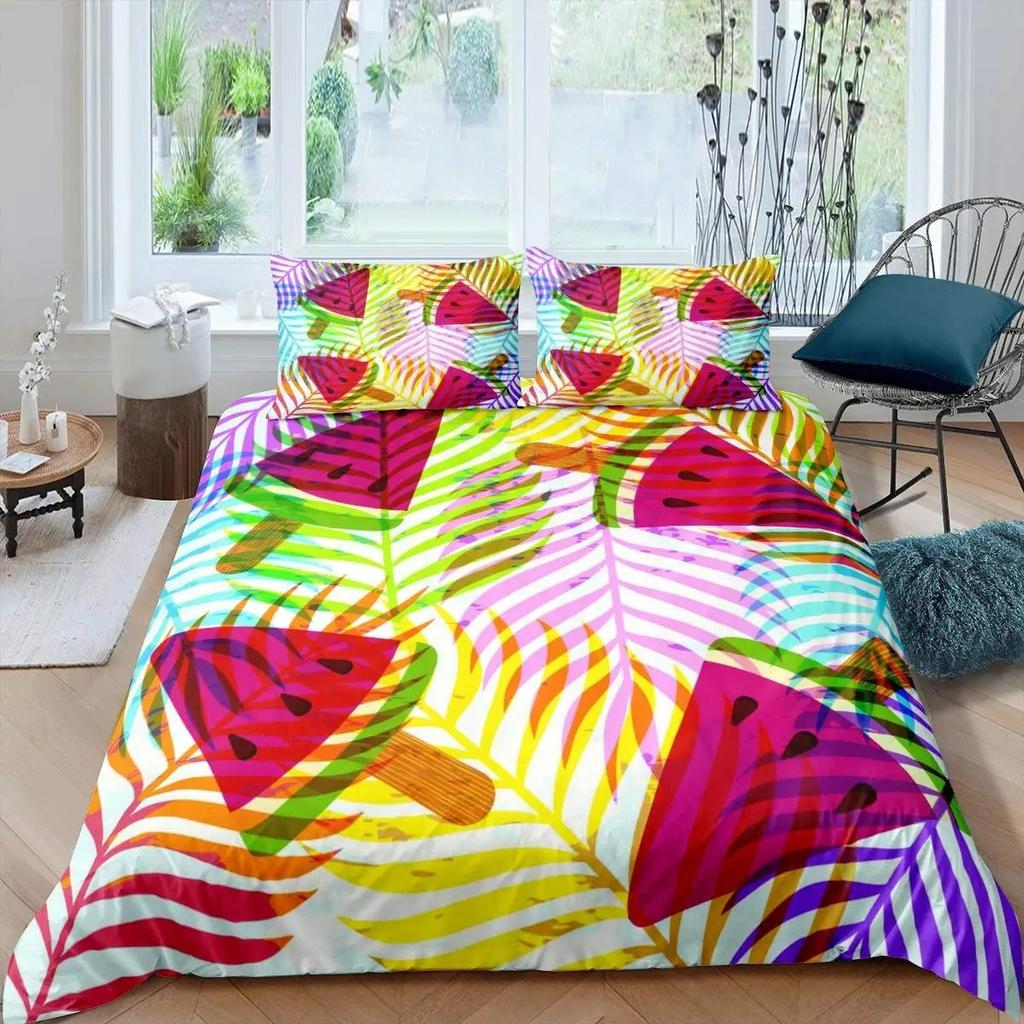 3D Print Watermelon Duvet Cover Summer Black And Green Stripes Fruit Bedding Set Girly Watercolor 2-3Pcs Polyester Quilt Cover