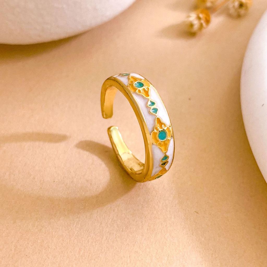 Ring rhombus geometric color ring temperament court style retro opening adjustable non-fading ring women