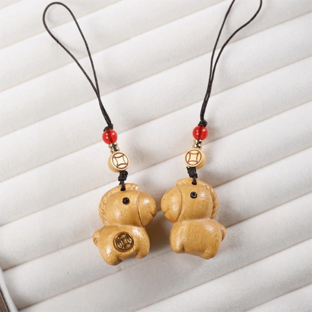 Pendentif de Sac Zodiaque Dessin Animé Bois Chaîne de Téléphone Devenir Riche Cheval Porte-Clés Nouvel An