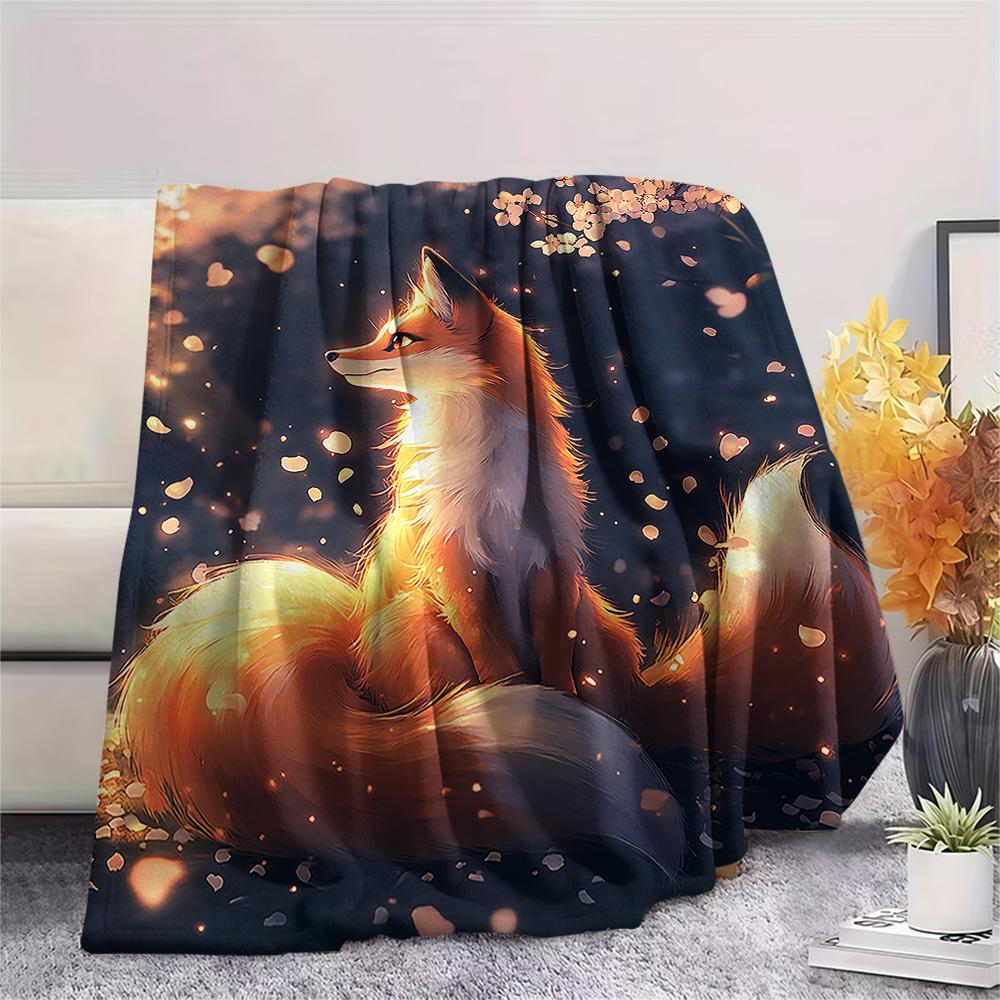 Fox Print Flannel Blanket, High quality Comfortable for All Seasons, Home Decor, Warmth and Comfort, Perfect for Christmas Gifts