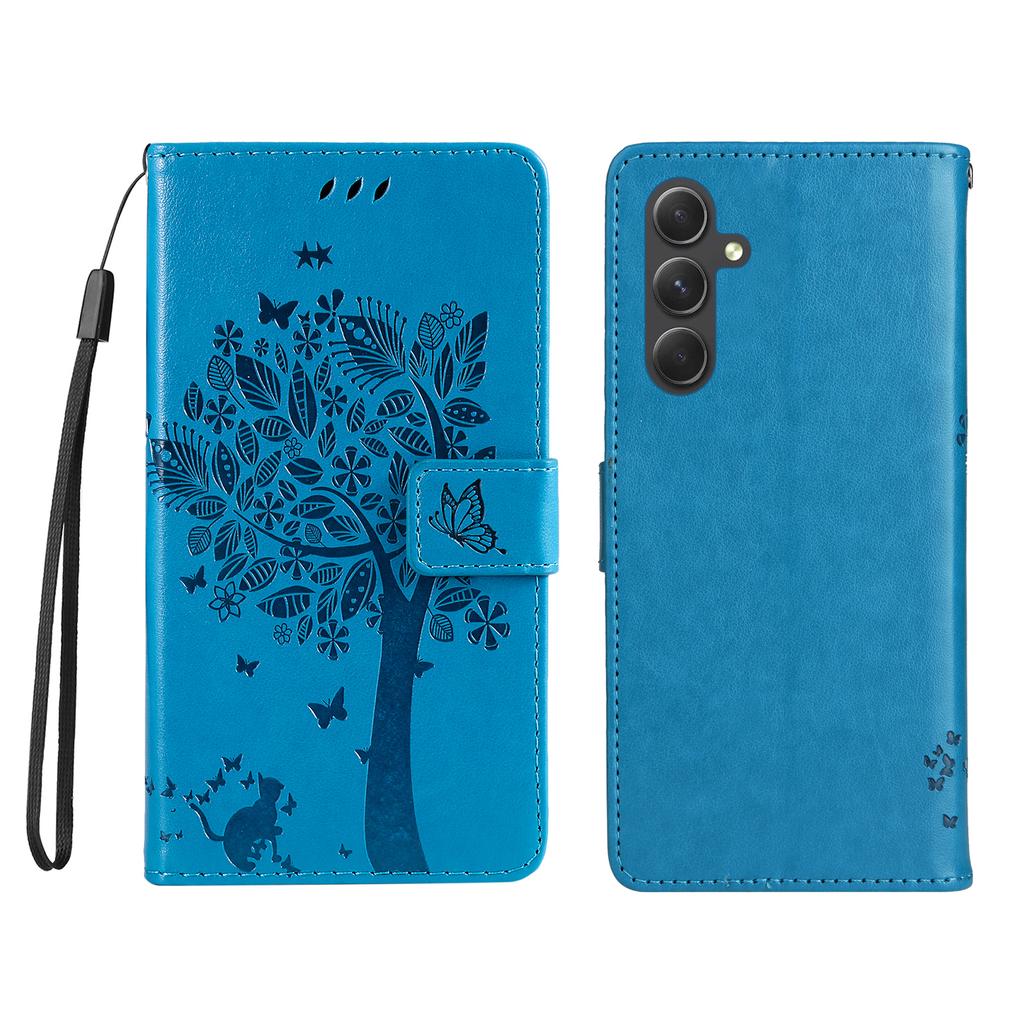 Etui na telefon Samsung Galaxy A55 5G ze stojakiem Wzór drzewa dla kota Skórzany portfel Pokrowiec na telefon komórkowy