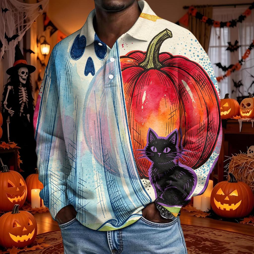 Men's Halloween Fashion Long Sleeve Button Up Shirt