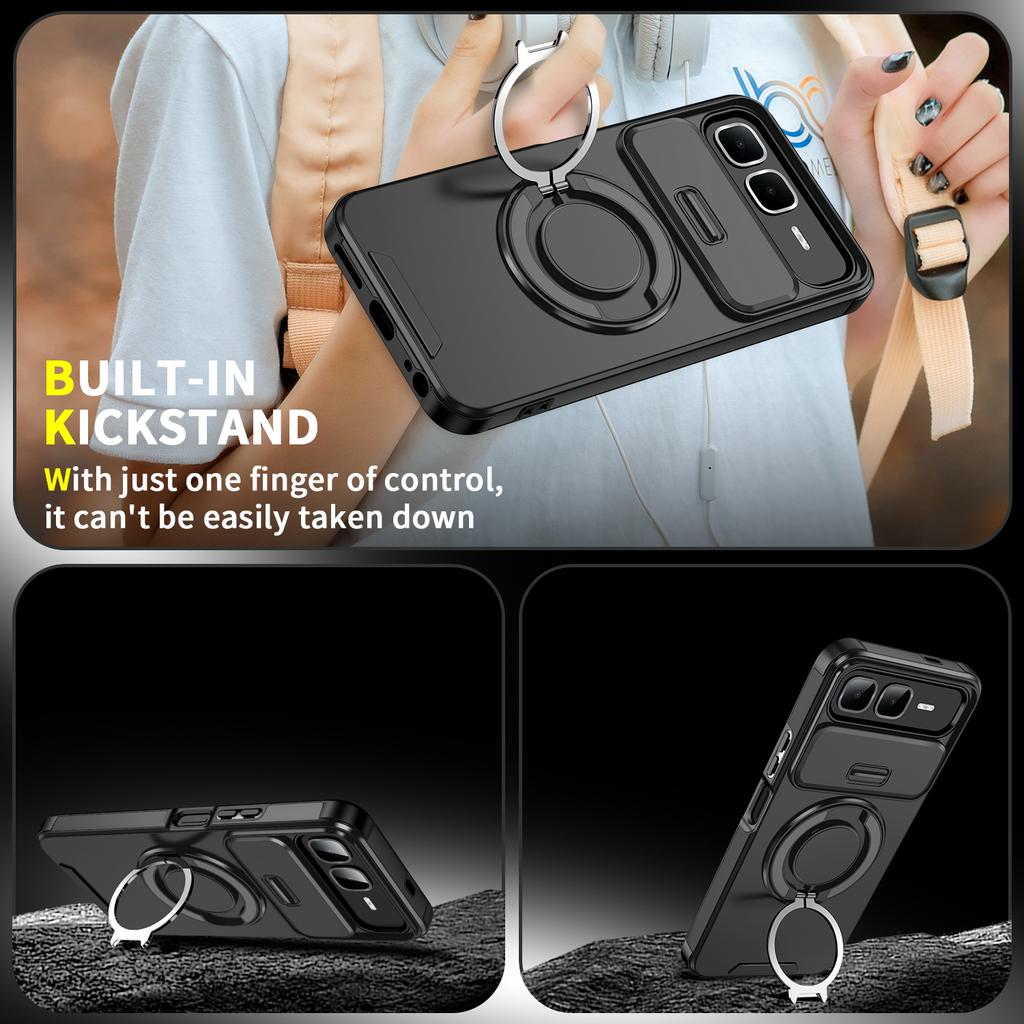 Magnetic Ring Stand Phone Case For Infinix Smart 10 Plus Slide Camera Lens Protection TPU Frame Hard Plastic Back Cover Fundas