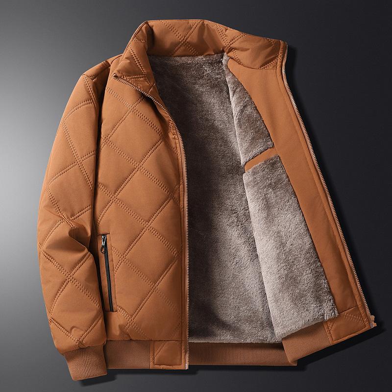 Cotton Jacket for Men In Autumn and Winter, with A Standing Collar and Velvet Diamond Patterned Pattern To Keep Warm and Keep Warm