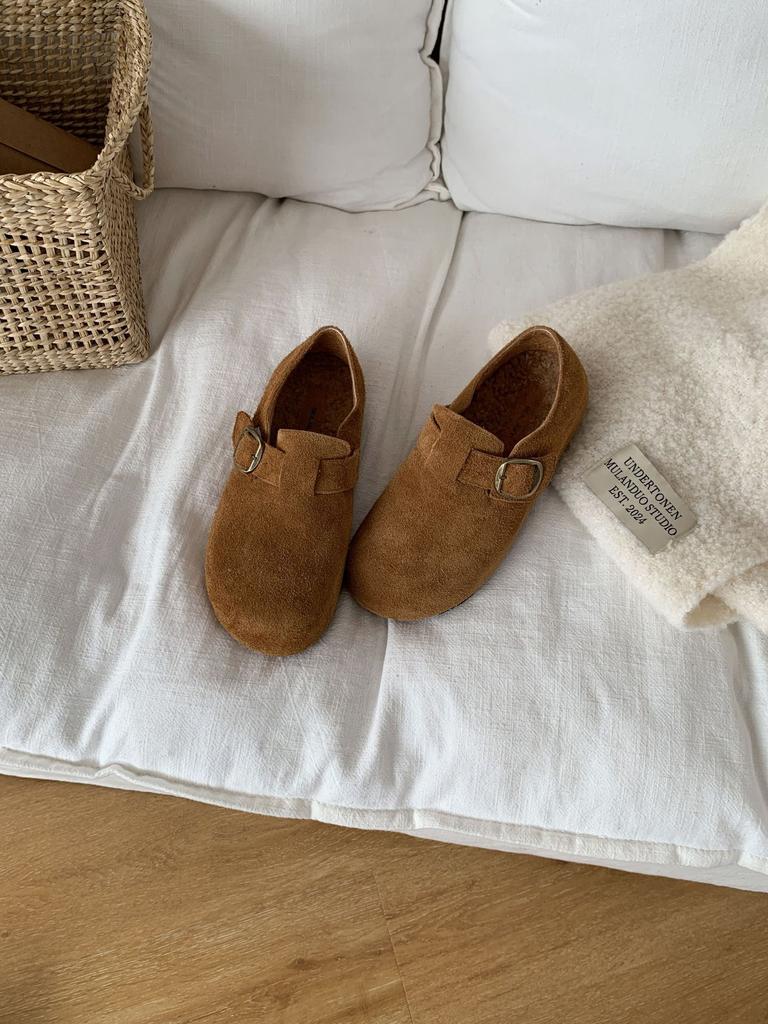 2025 Winter New Retro Velvet Warm Versatile Lazy Round Head One Pedal Soft-soled Shoes Women Wear