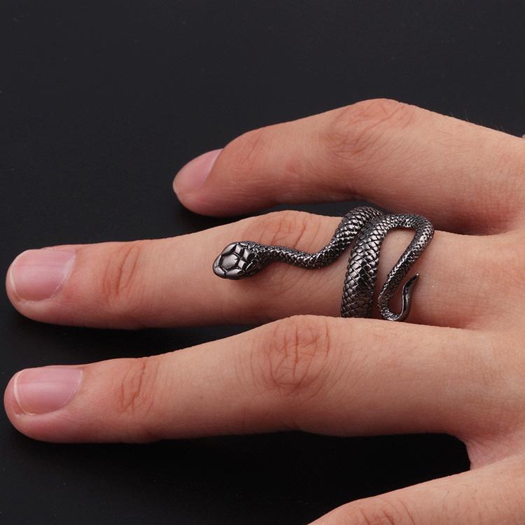 

Fashion Red Green Black Drop Glaze Punk Snake Rings for Women Men Retro Silver Color Open Adjustable Finger Ring Gift anillos resizable