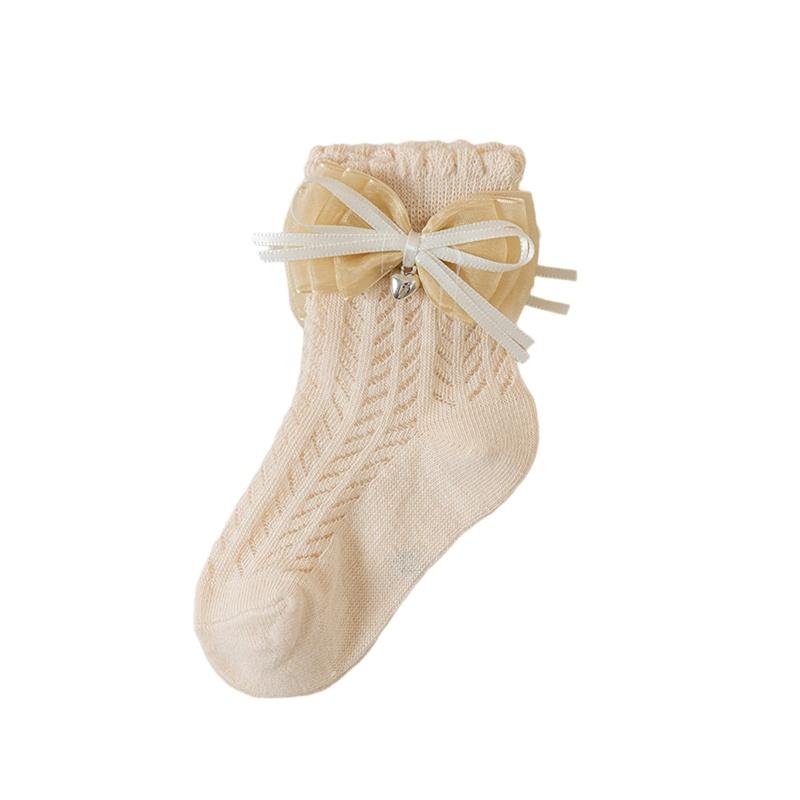 Blotona Toddler Socks for Girls Hollow-Out Cute Bowknot Anti-Skid Socks Mid-Calf Socks Summer Casual Thin Socks