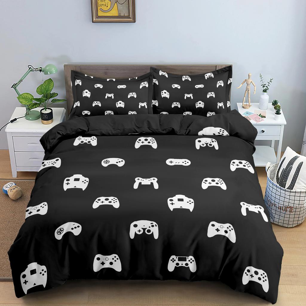 Kids Teens Video Games Duvet Cover Set Boys Gamer Comforter Cover Gaming Controller Pattern Bedding Set Polyester Quilt Cover