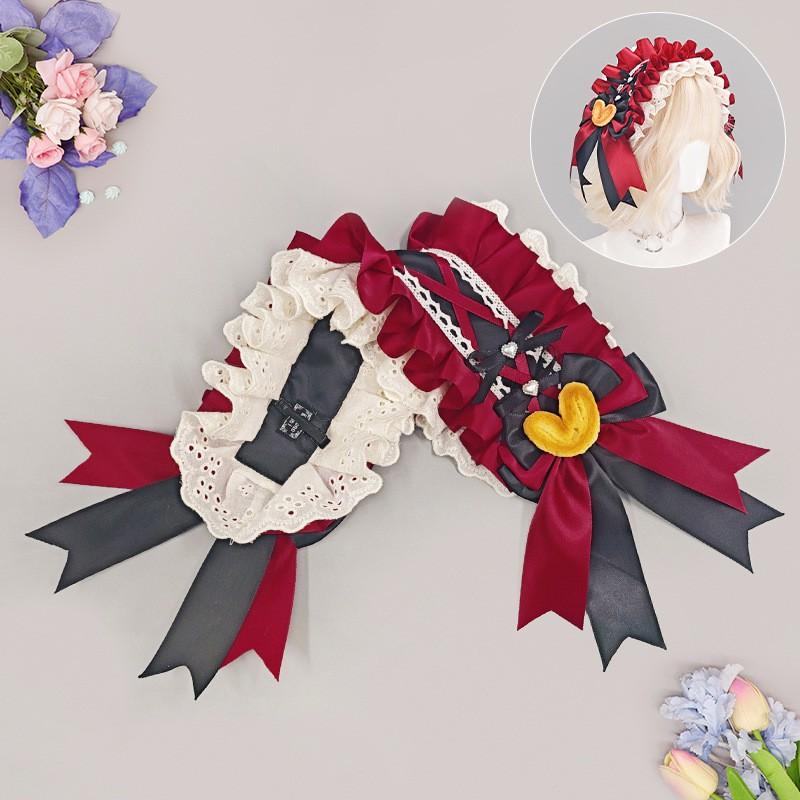 Sweet Japanese Lolita Hair Band With Lace Bow Butterfly Detail Handmade Cotton Headband Cosplay Anime Convention