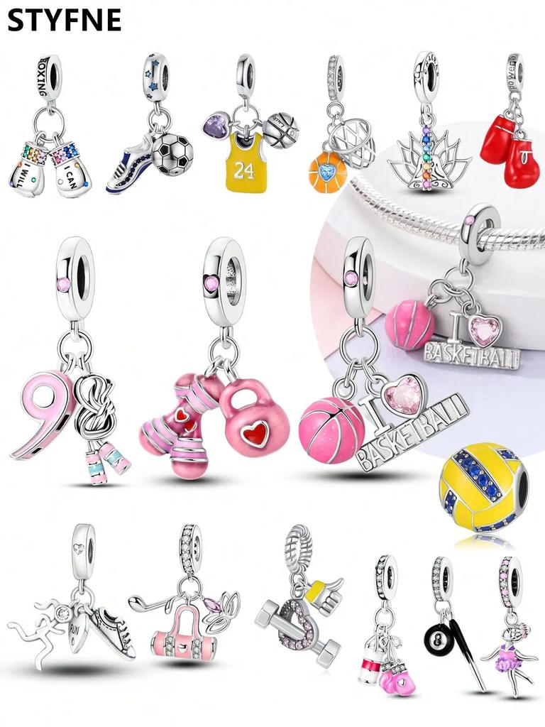 Charm Bead Components Plata Copper Metal Colors Pink Heart Basketball Bead Component Charm Bead Component Pendant Bead Component Designed For