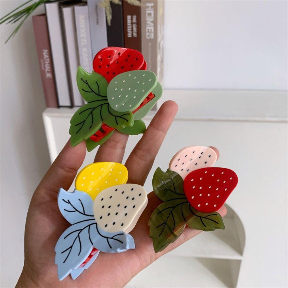 Delicate Strawberry Acetate Hair Clip Cute Ponytail Shark Clip Fruit Acetate Claw Clip  Outdoor