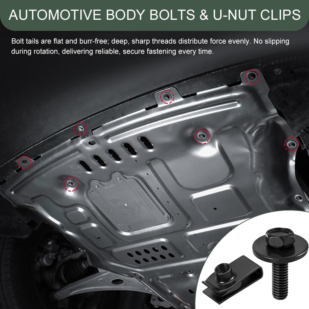 20PCS M6-1.0 Automotive Body Bolt & U-Nut Clips Kit, Bumper Clips, Bumper Fender Liner Push Pull Metal Rust-Resistant U Retainer, Engine Splash