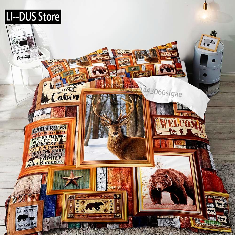 

Farmhouse Bedding Sets Deer Elk Moose Mountain Woodland Animals Duvet Cover, Rustic Bedroom Decor, 2 Pillowcases Bedroom Decor EU single(135x200cm)