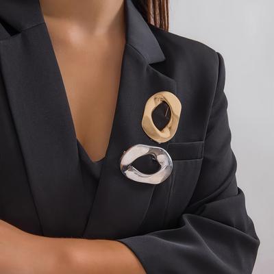 1ks módní minimalistická nepravidelná dutá brož ve tvaru O, vintage minimalistický šperkový doplněk v elegantním stylu pro obleky a šaty