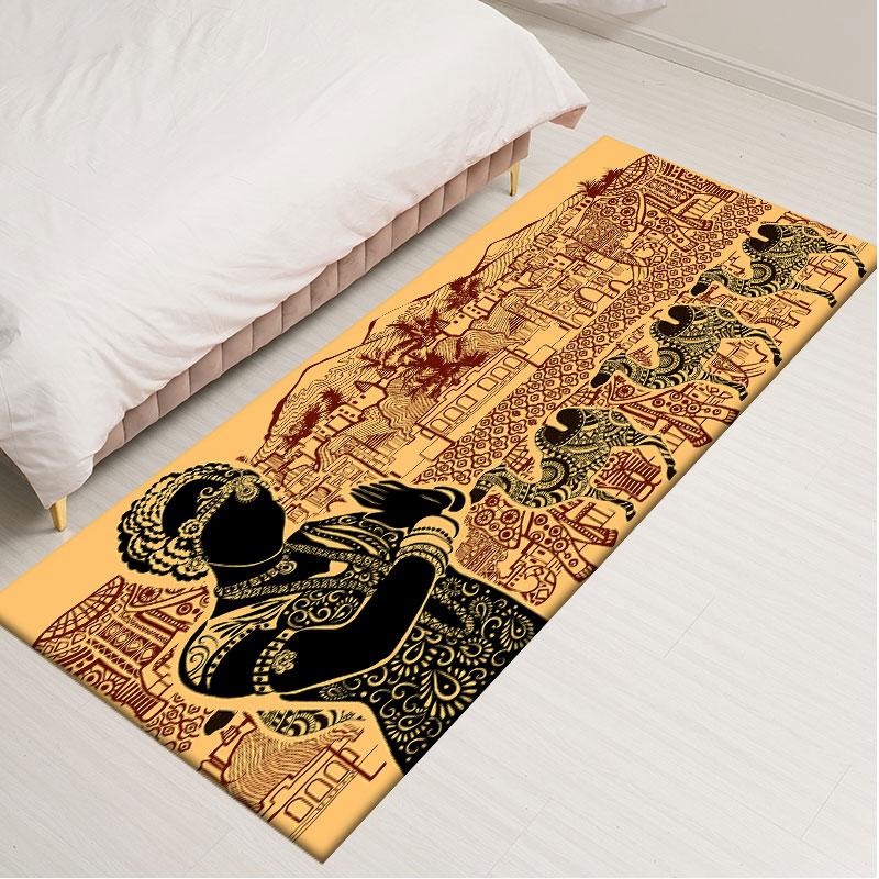 Ethnic Style Carpets for Living Room Bedroom Traditional African Woman Pattern Area Rugs Polyester Home Decoration Kitchen Mat