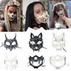 Animal Skeleton Half Mask Women Men Party Stage Show Mask Halloween Carnival Adult Cosplay White Black Wolf Tiger Skeleton Mask