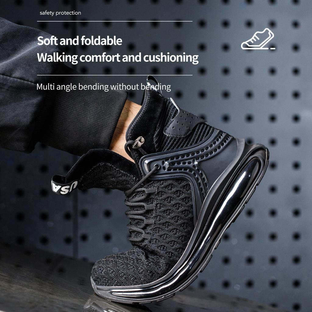 Men's Steel Toe Safety Shoes Anti-Crush And Piercing Soft Sole Outdoor Workshop Work Boots Solid Color Safety Boots