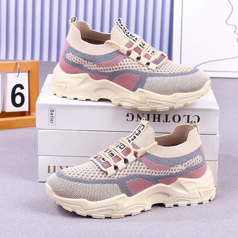 Flying woven mesh heightening dad shoes women's summer breathable running casual sports shoes versatile soft-soled women's shoes