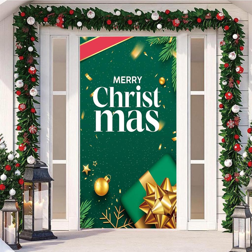 Four-Sided Stretch Christmas Door Cover - Easy Install with Festive Pattern