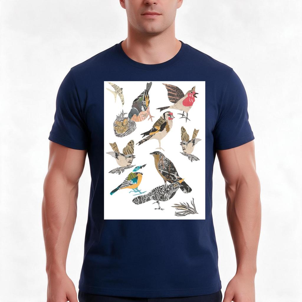 Lino Cut Garden Bird Collage TShirt Summer Casual Cotton Tee Oversized Streetwear Tops Vintage Graphic Print 100 Cotton