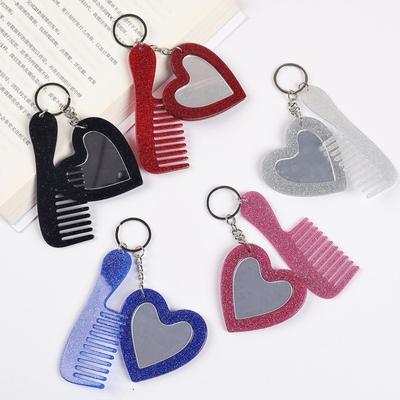 Simple Comb Mirror Keychain Mini Heart Car Keyring Creative Keychain Pendant  Gift