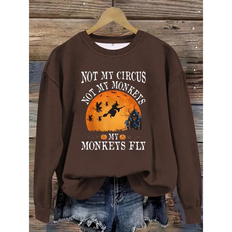 Womens Casual Long Sleeve Crewneck Halloween Print Pullover Sweatshirt