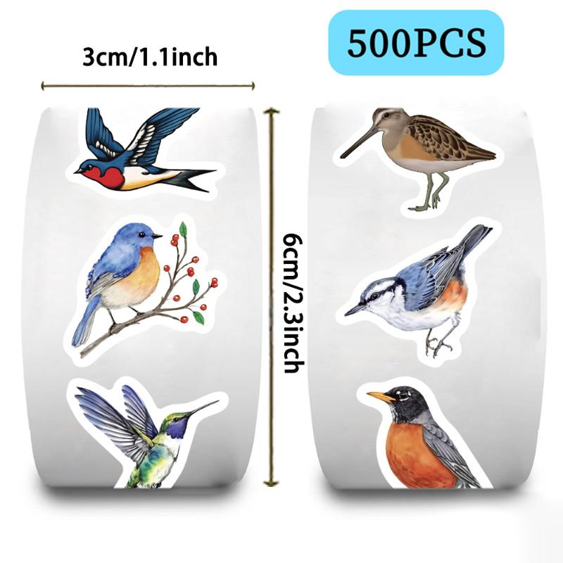 500Pcs/Roll Bird Roll Stickers Phone Scrapbook Envelope Gift Water Cup Guitar Skateboard Notebook Waterproof Decorative