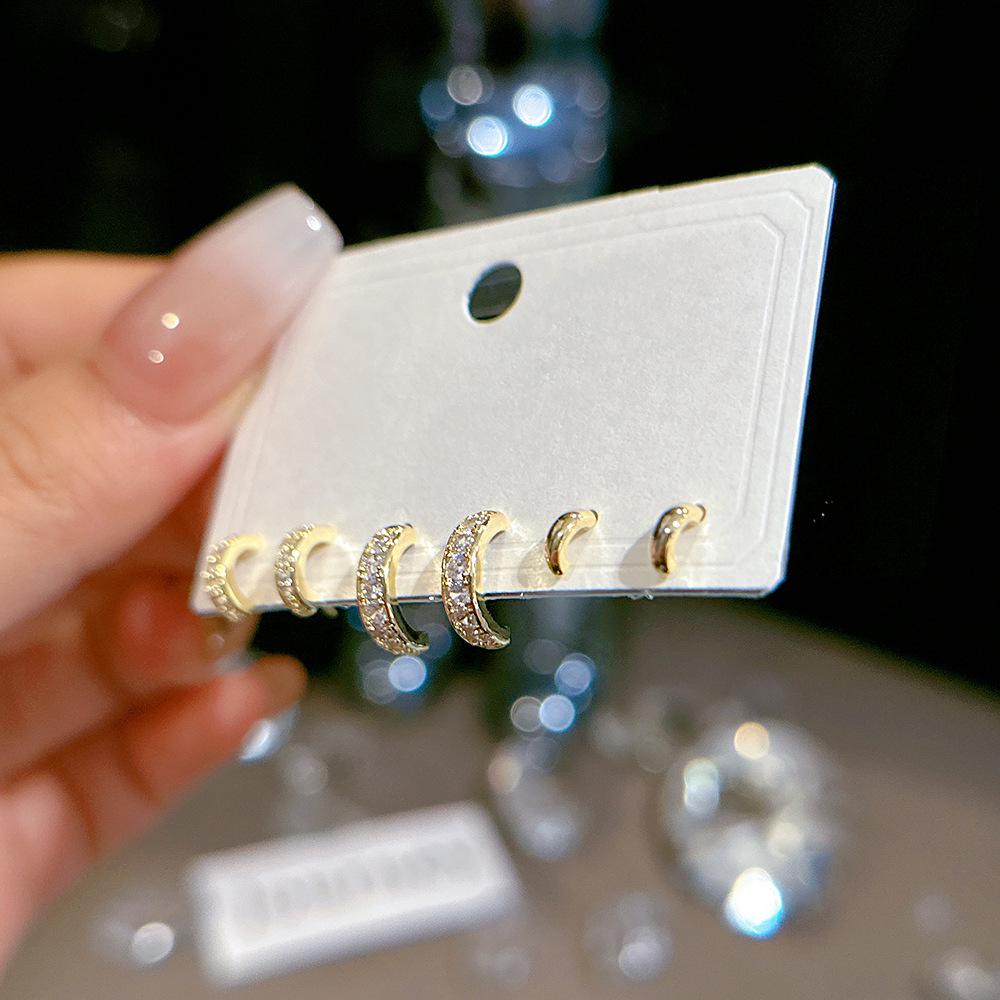 925 Silber Nadel Ohrring Set - Goldene Schleife und Persönlichkeitsdesigns, Drei Paare