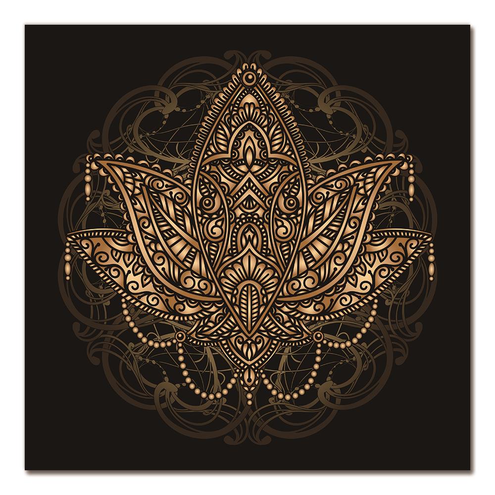 Gold and Black Mandala Lotus Art Canvas Painting on The Wall Posters Prints Religion Wall Art Pictures for Living Room Decor