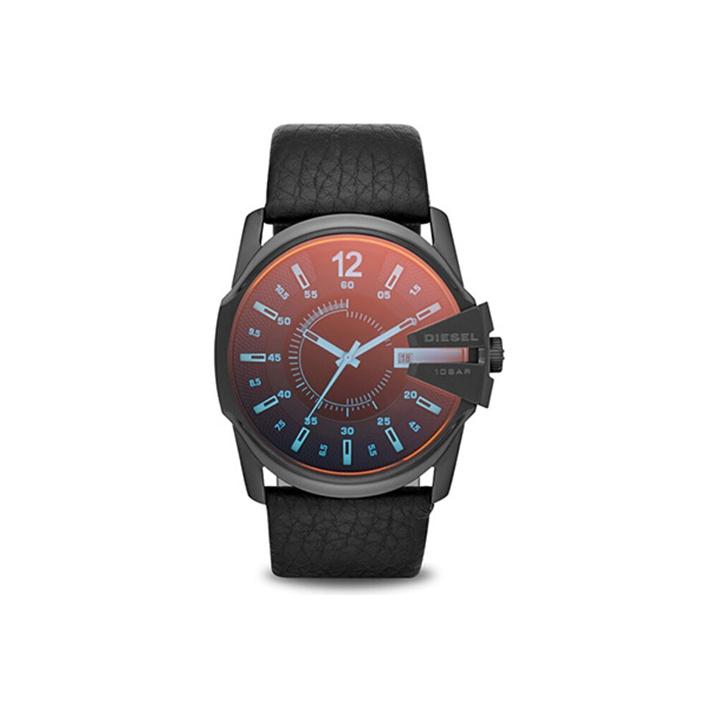 Diesel Master Chi Chief Series Watch Quartz Movement Genuine Leather Strap Black Dial Men watches DZ1657 Regular Watch Box,Graphite Black Strap