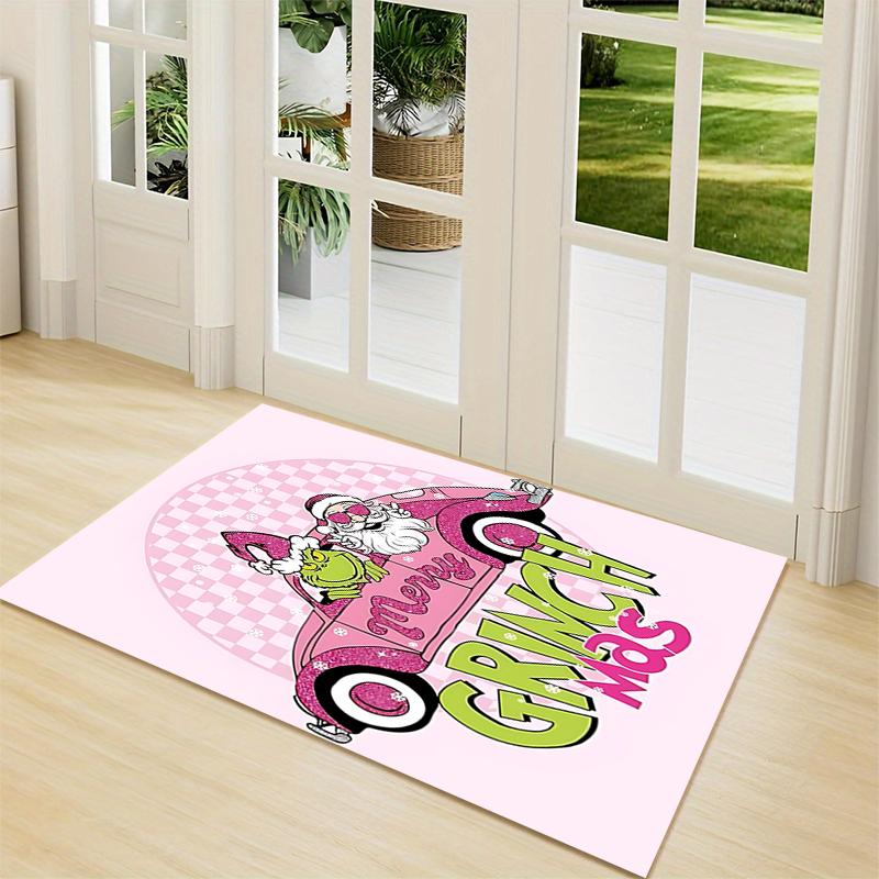 Grinchmas Pink Car Carpet Rug Soft Washable Antislip Home Living Room Sofa Mats Personalized Christmas Rug