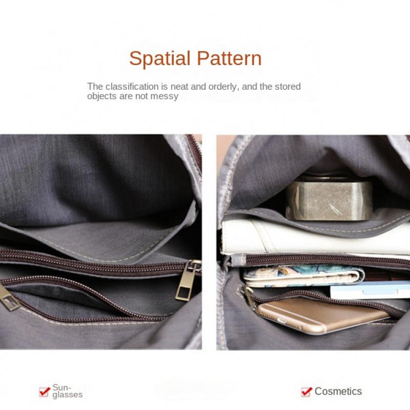 Boho Modrý Květinový Dámský Batoh Vícekomorový Všestranná Náprsní Taška s Pletenými Uchy Polyester Zapínání na Zip Ideální jako Cestovní Taška na Dovolenou