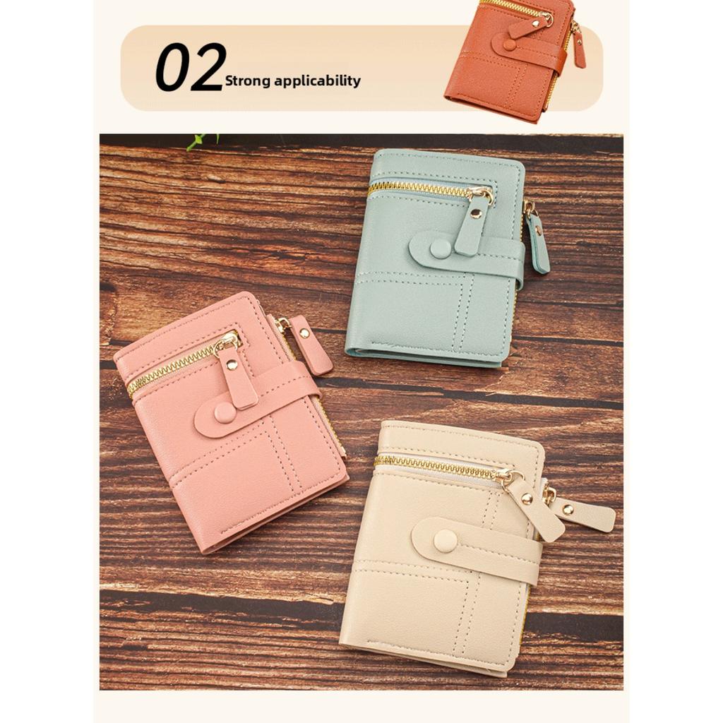 Ladies' Multi Zipper Pocket Wallet with Buckle Closure, Credit Card Slot, and ID Card Clip  Fashionable Daily Carrying Mini Wallet