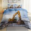 Kids Single Duvet Cover Set for Boys, Cartoon Car Tractor Excavator Bedding for Teenage Boy, Equipment Trucks Quilt Cover set