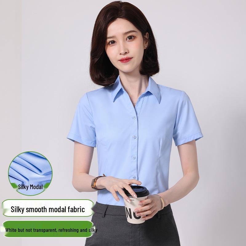 Women's Long Sleeve Professional White Stretch Shirt for College Students and Teachers