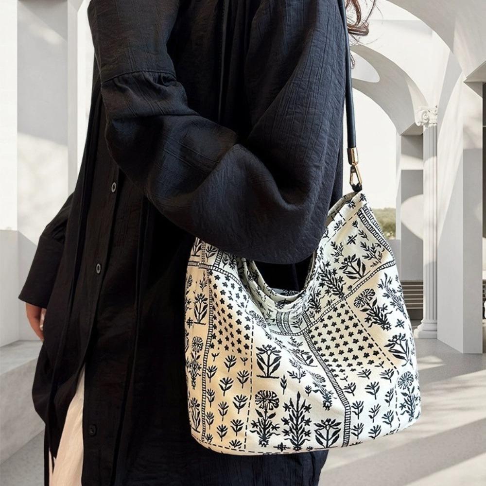 New Chinese bucket bag women's summer 2025 new trendy Korean version canvas bag niche fashion shoulder armpit bag women