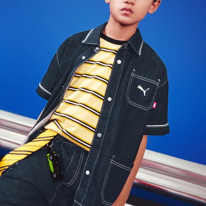 Kids' PUMA Kids' Denim Shirts Lapel Moderate Non-Stretch