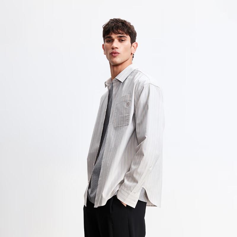 JACK&JONES Men's Striped Long Sleeve Turn-Down Collar Shirt