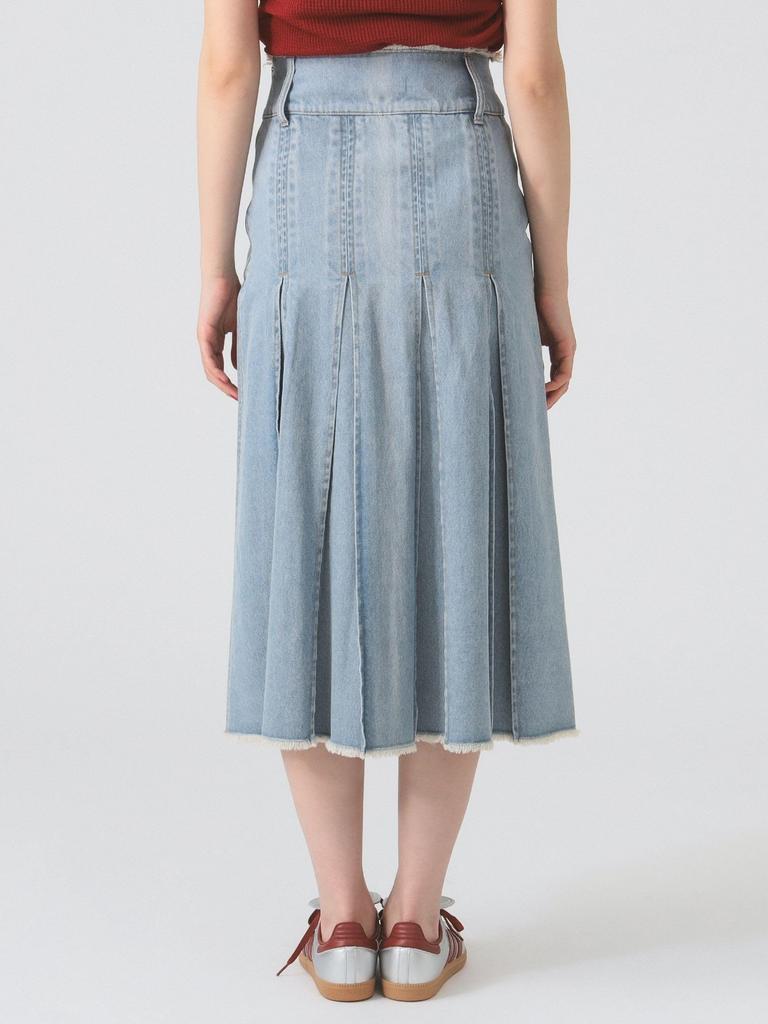 Ray Beams Women's Denim Tucked Midi Skirt, Blue 1