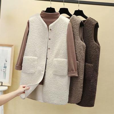 Spring and Autumn Mid-length Imitation Lamb Wool Ladies Vest Loose Granular Fleece Vest Jacket