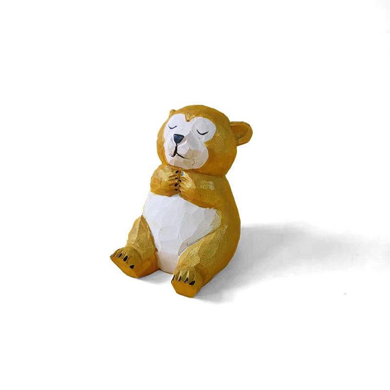 Handmade Solid Wood Animal Figurines: Kitten, Chick, Elephant, Snowman