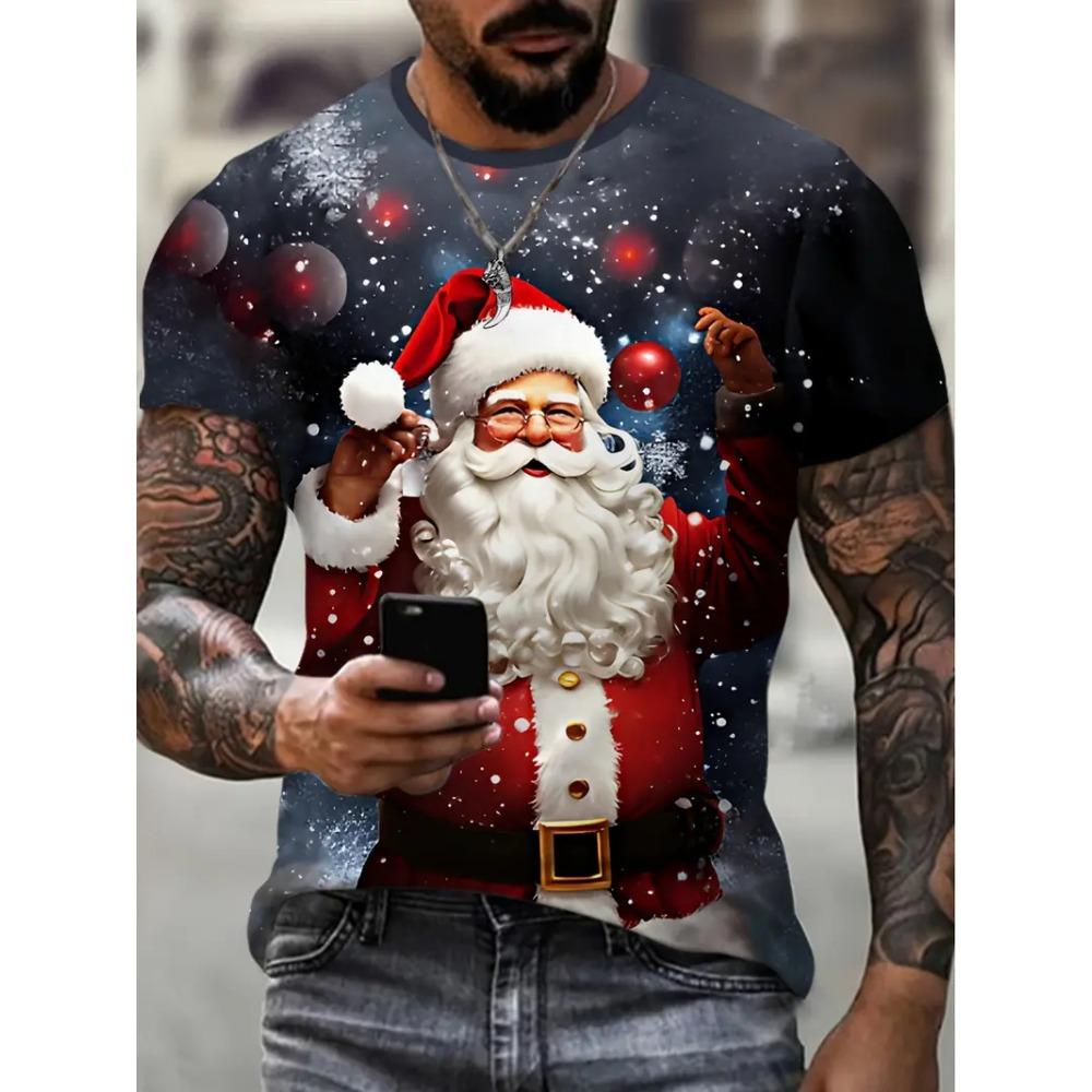 Herren Weihnachtsshirt mit kurzen Ärmeln, Mode Party, Rundhals, Lässiger Lockerer und Atmungsaktiver Pullover