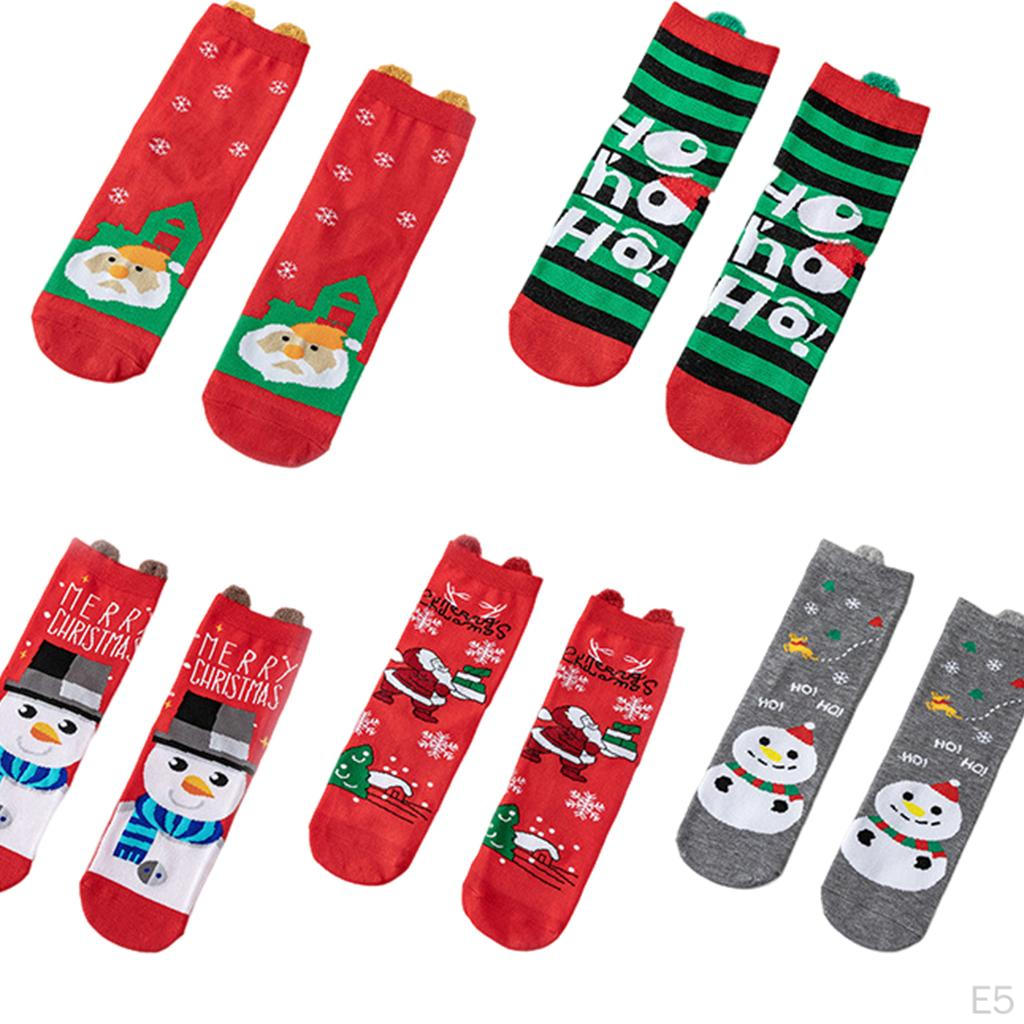 4 Pair Womens Cotton Socks Santa Claus Snowman Pattern Sock Novelty Stocking Soft Breathable Mid-