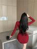 Bodycon Waist-Cinching Little Black Dress - Women's Autumn/Winter Sexy Square Neck Short Skirt