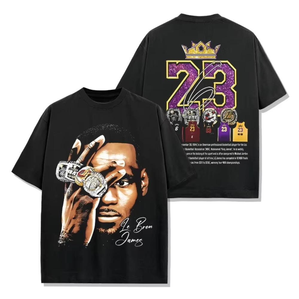 LeBron James Pattern Printed Short Sleeve T-shirt Pure Cotton Crew Neck Men's and Women's Trend Top Sports Summer