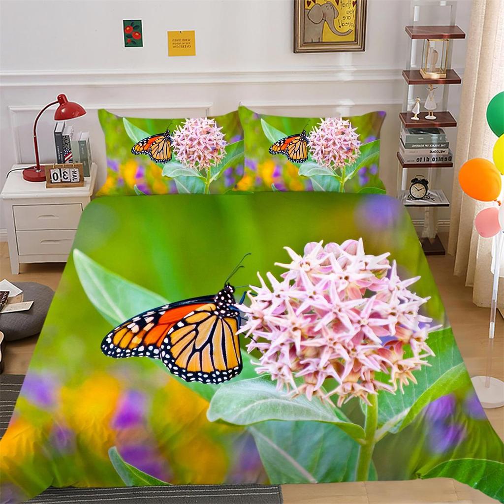 Set lenjerie de pat cu flori 3D fluturi husă de pilota cu aripi de insecte husă de pernă 2 sau 3 bucăți AU240 * 270 Dimensiuni extra mari Decorare pentru casă